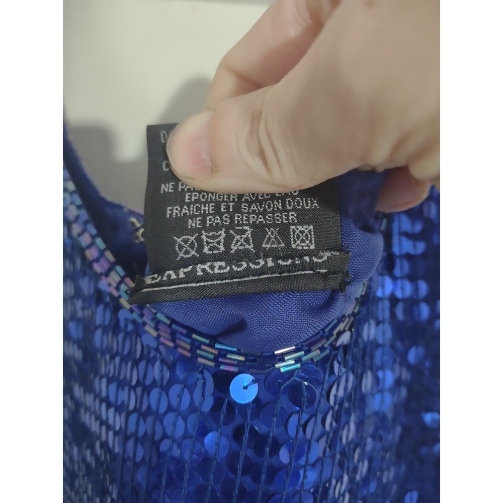 VTG Expressions Blue Sequin Bodycon Dress 14 100 Percent Silk‎ Party Cocktail - Picture 4 of 5
